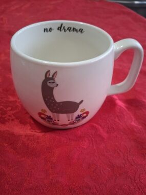 Opalhouse White Mug with Gray Llama and Floral Accent